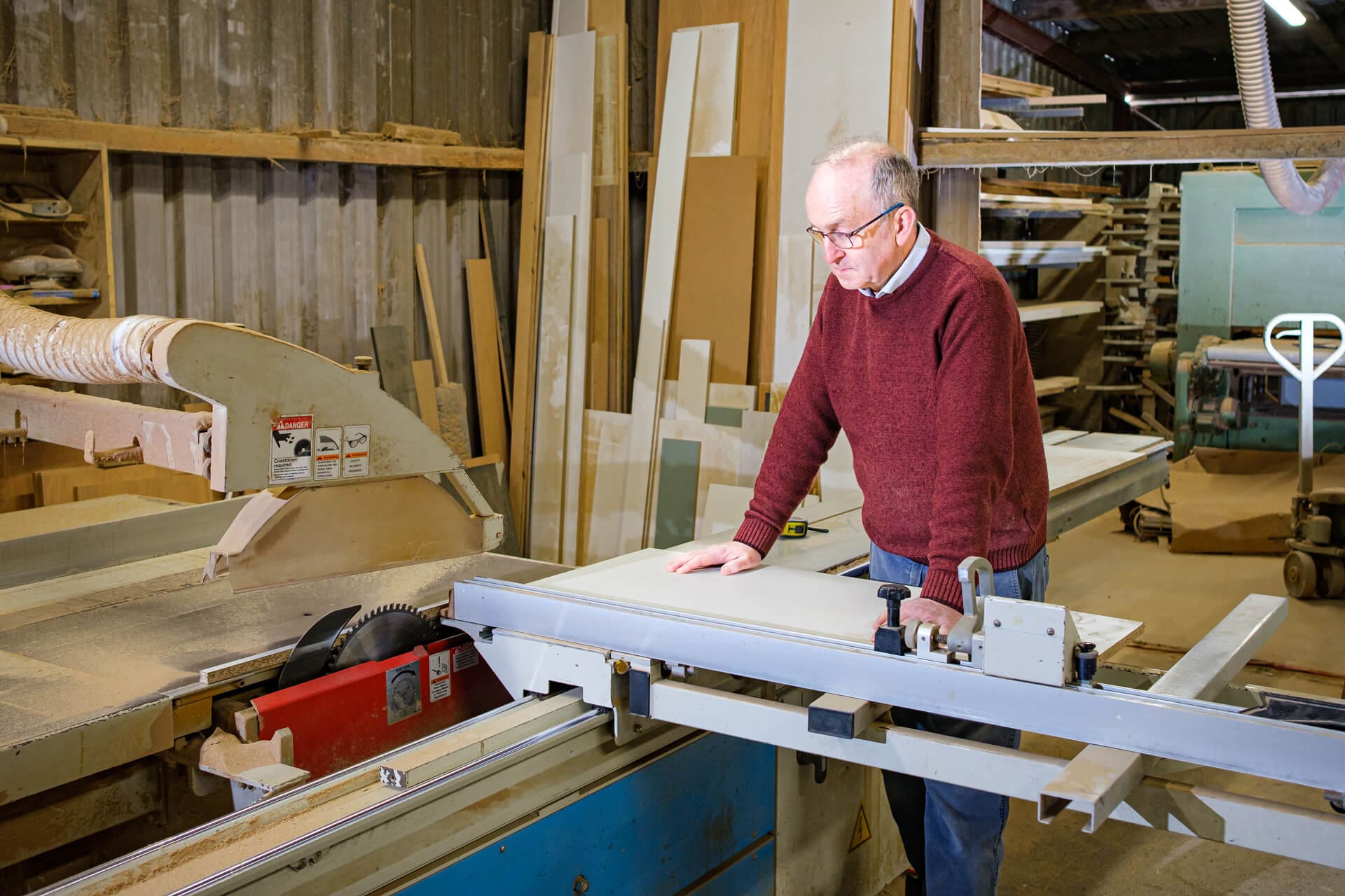 Mangan Woodcraft Kitchen worktop being cut to size for new kitchen design